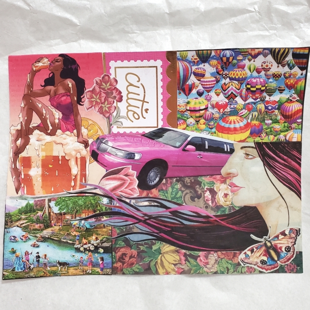🙏 HAND CRAFTED 6x8 collage art mixed media pink
